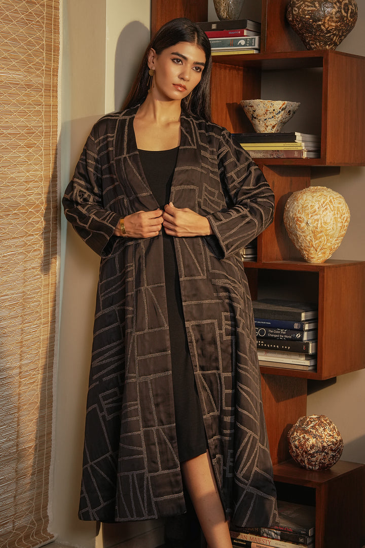 Black Embroidred Cotton Silk Jacket