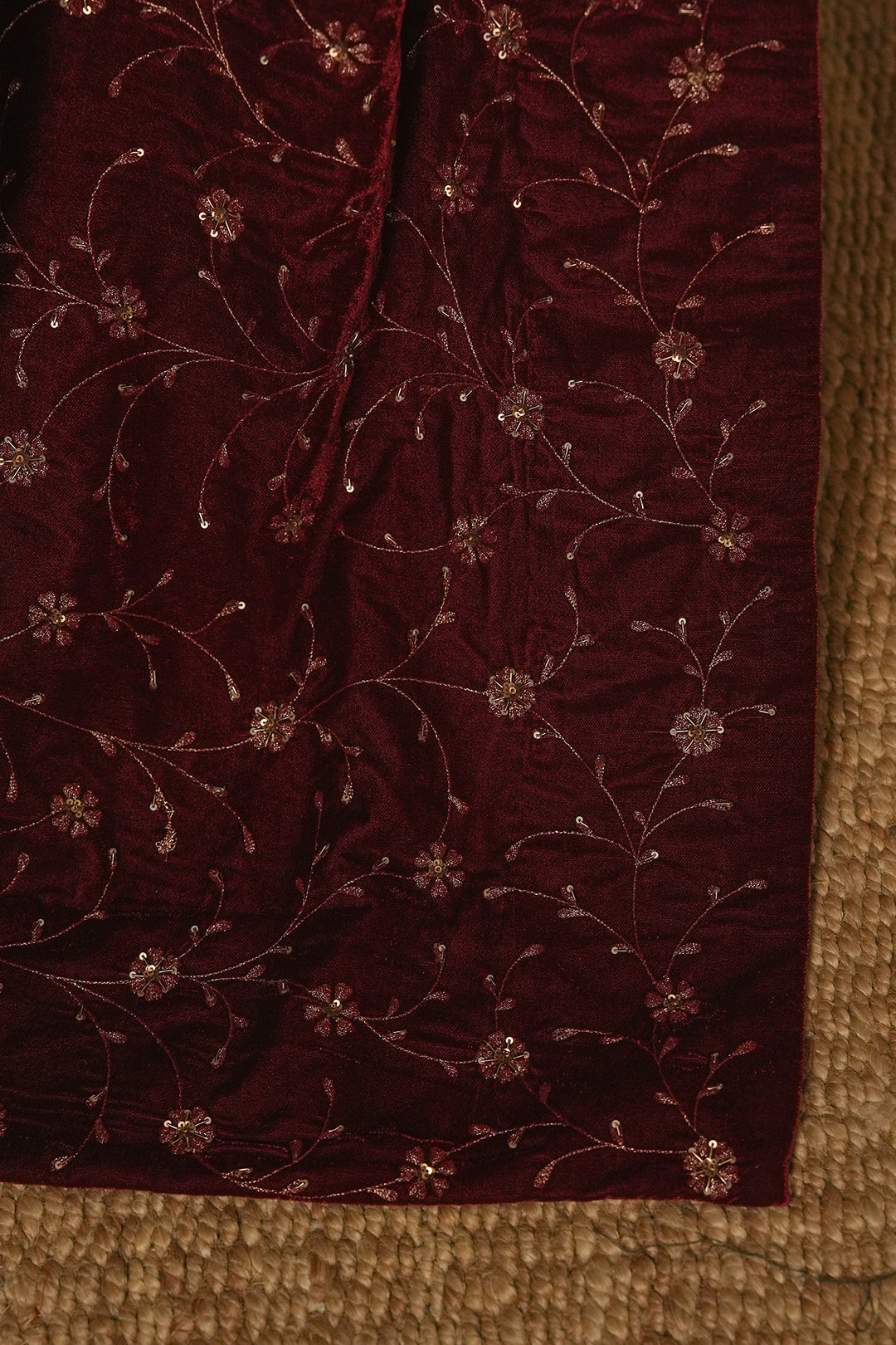 Maroon Hand Embroidered Velvet Dupatta