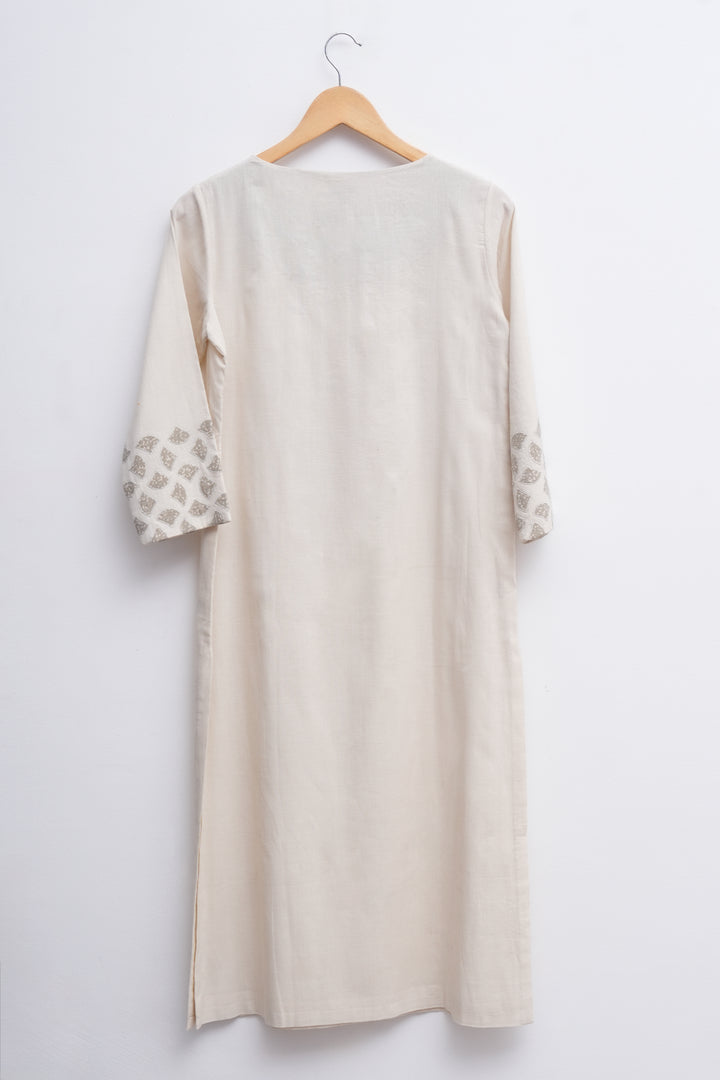Natural Patch Work Embroidered Cotton Kurta