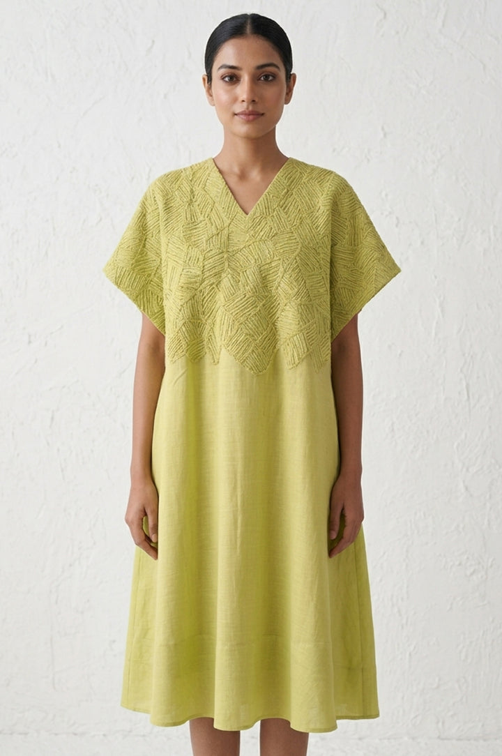 Lime Chanderi Dress with Slip