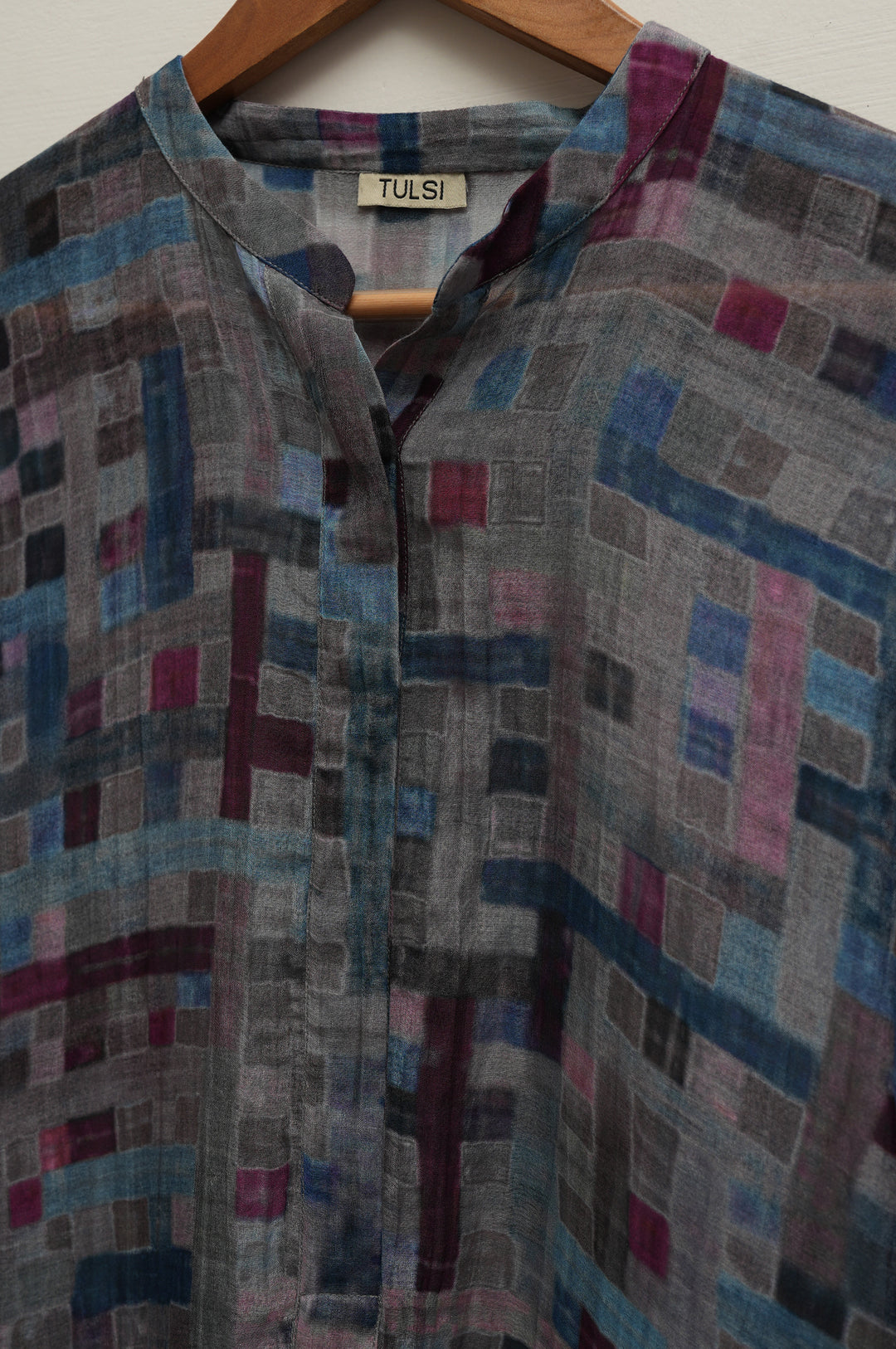 Blue Multicolour Printed Chanderi Kaftan With Slip