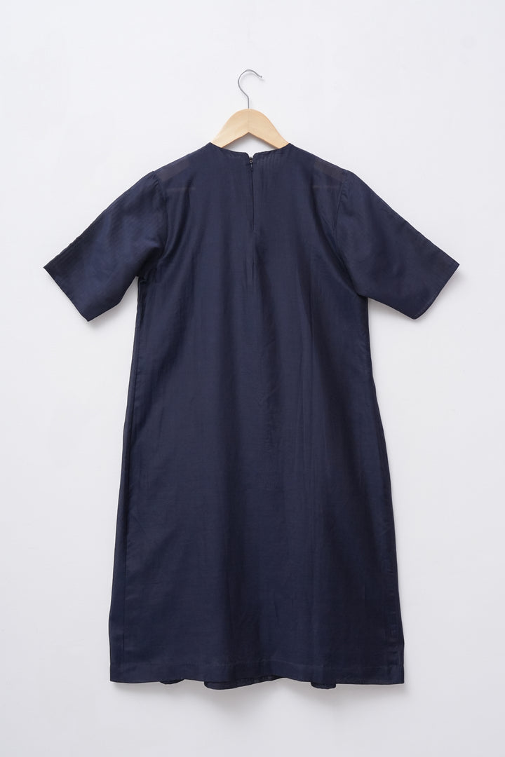 Navy Embroidered Cotton Silk Kurta