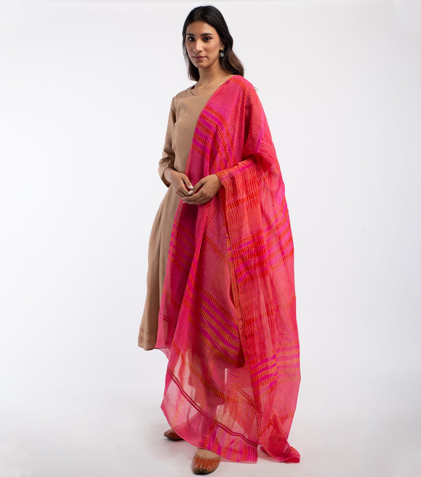 Pink & Orange Shibori dye Organza Dupatta