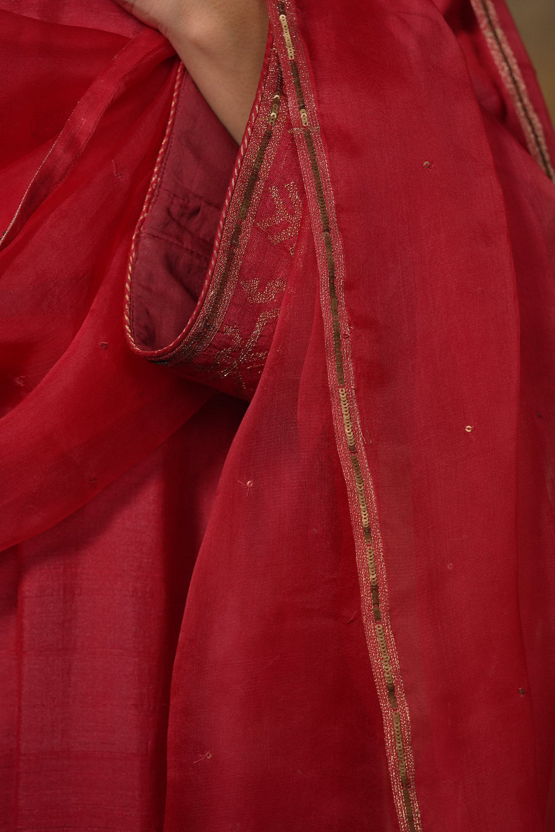 Hot Pink Hand Embroidered Organza Dupatta