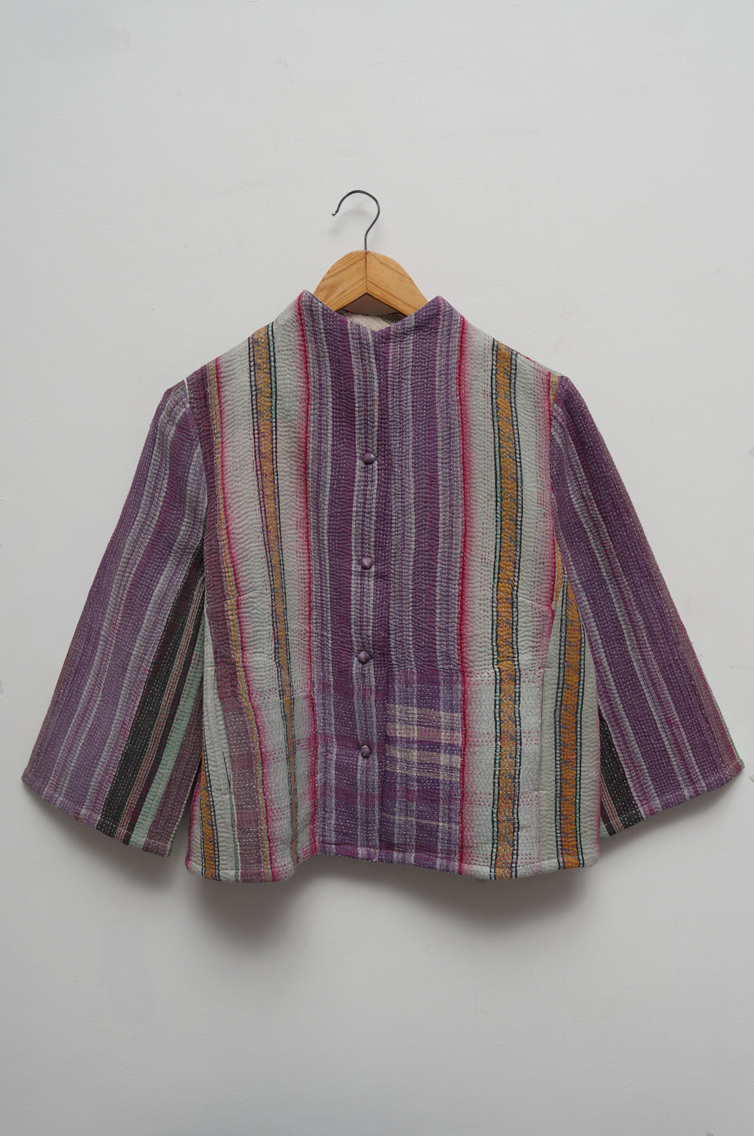 Purple & Sage Stripe Cotton Kantha Jacket