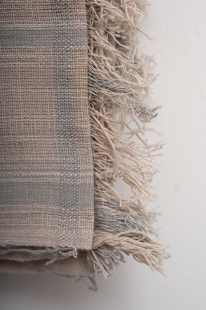 Handwoven Checked Cotton Towel with Fringed Edge