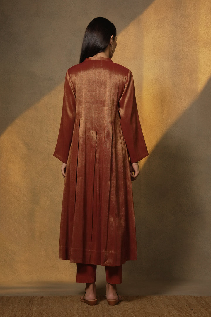 Maroon Tissue Kurta with Pants and Velvet Duaptta