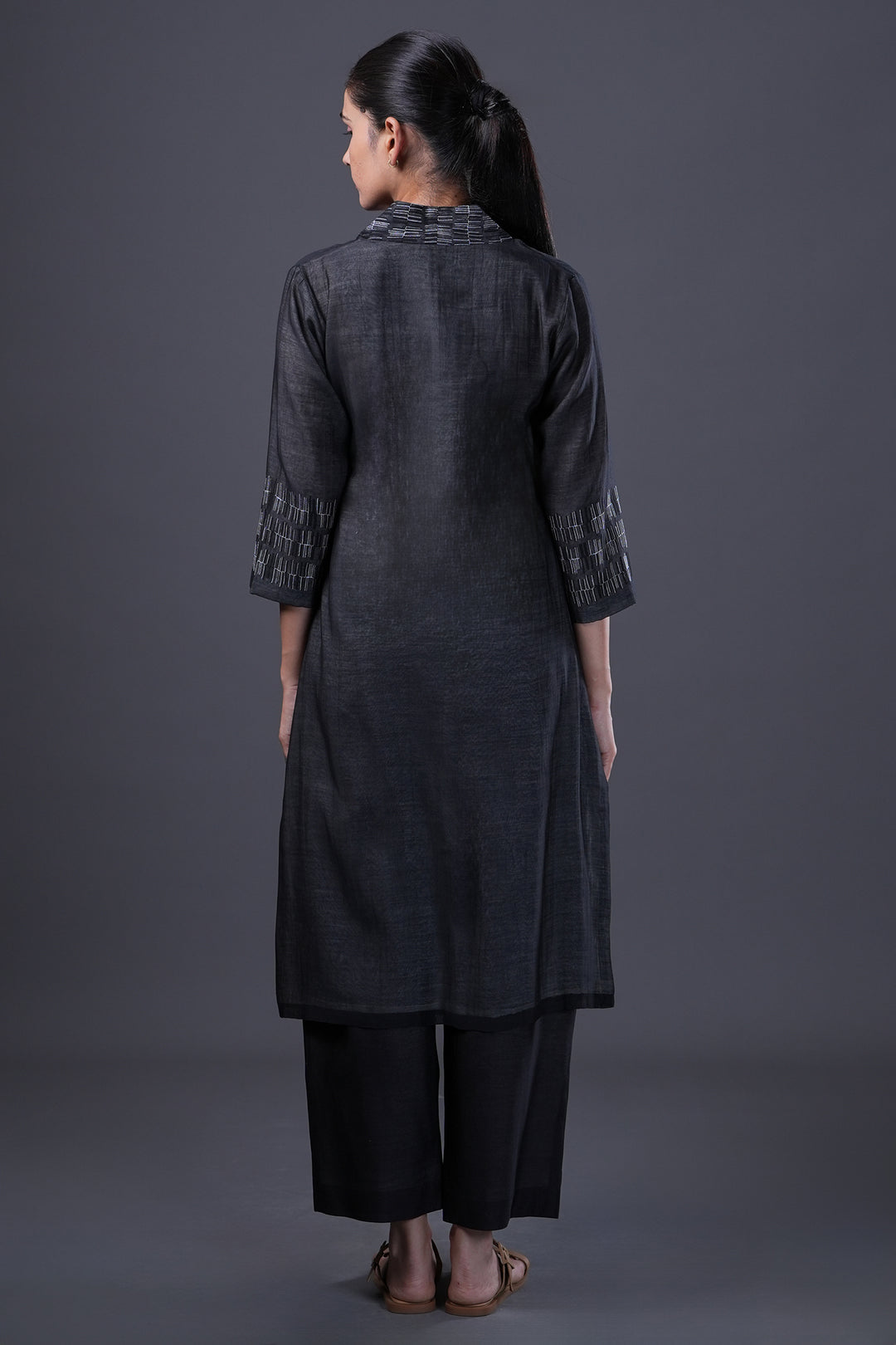 Black Embroidered Chanderi Kurta Set