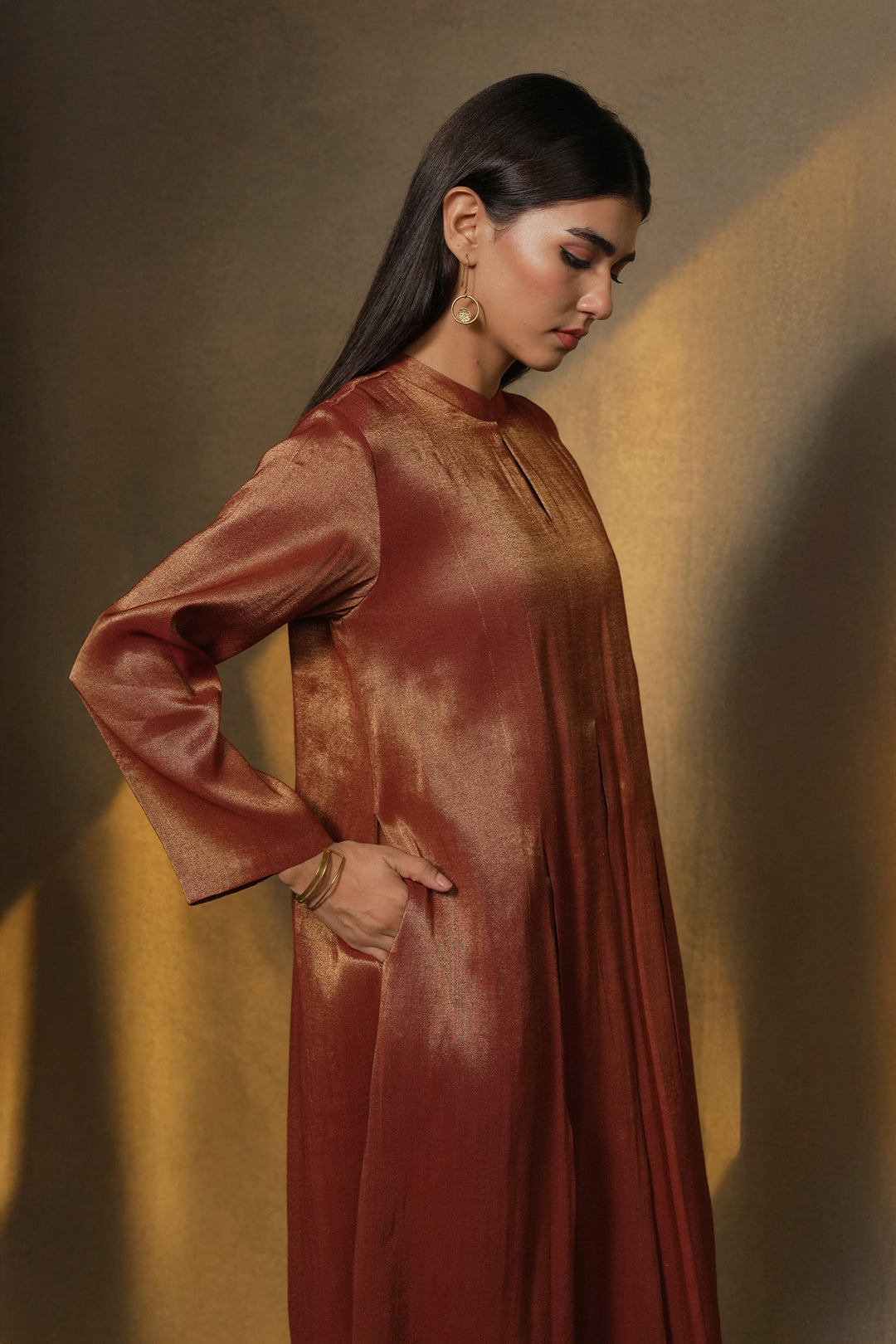 Maroon Tissue Kurta with Pants and Velvet Duaptta