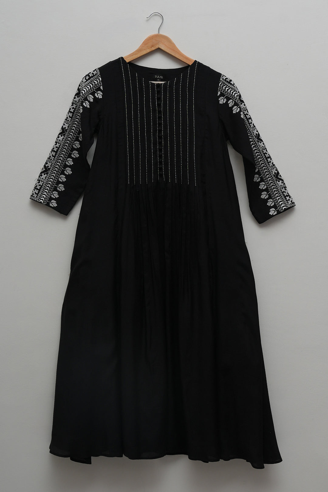 Black Cotton Silk Embroidered Dress