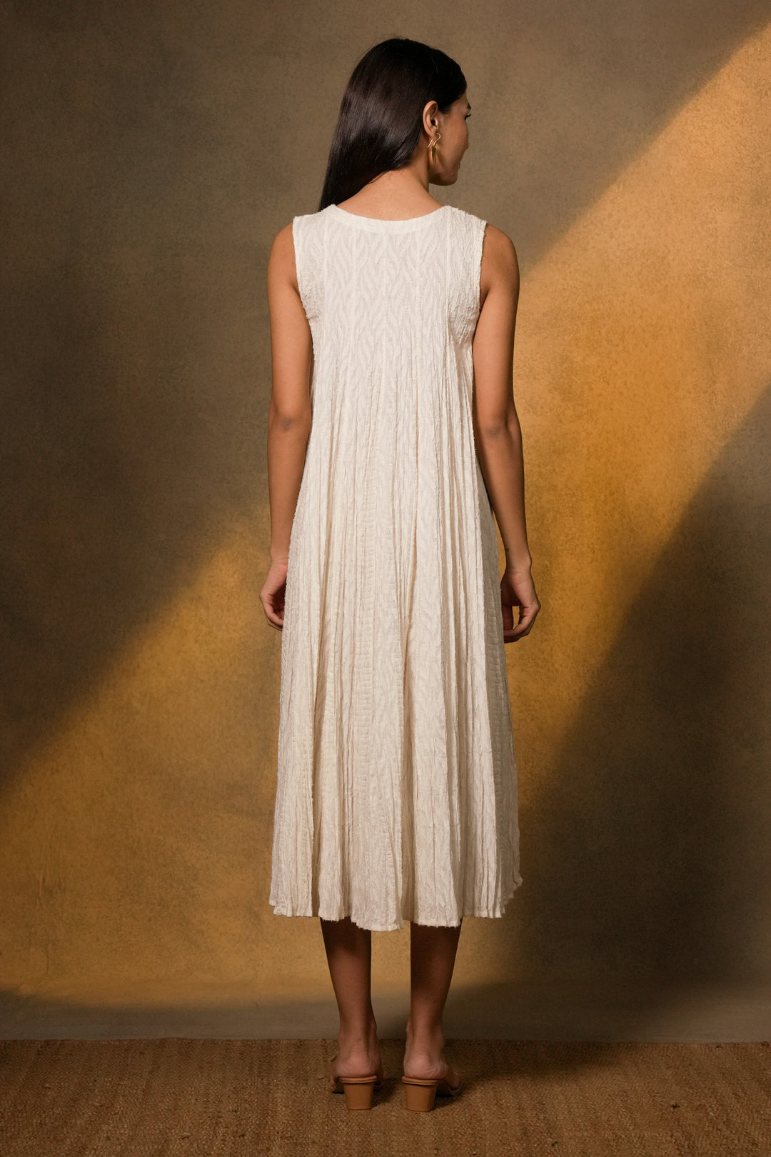 Natural Crinkled Chanderi Dress with Textured Embroidered Jacket