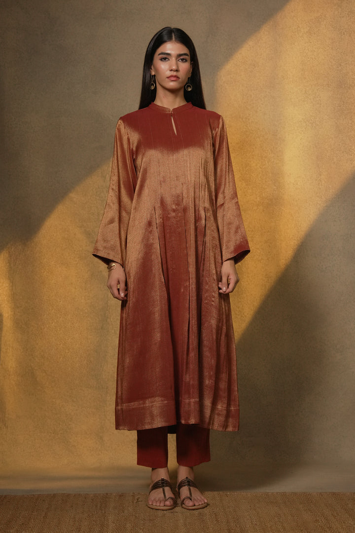 Maroon Tissue Kurta with Pants and Velvet Duaptta