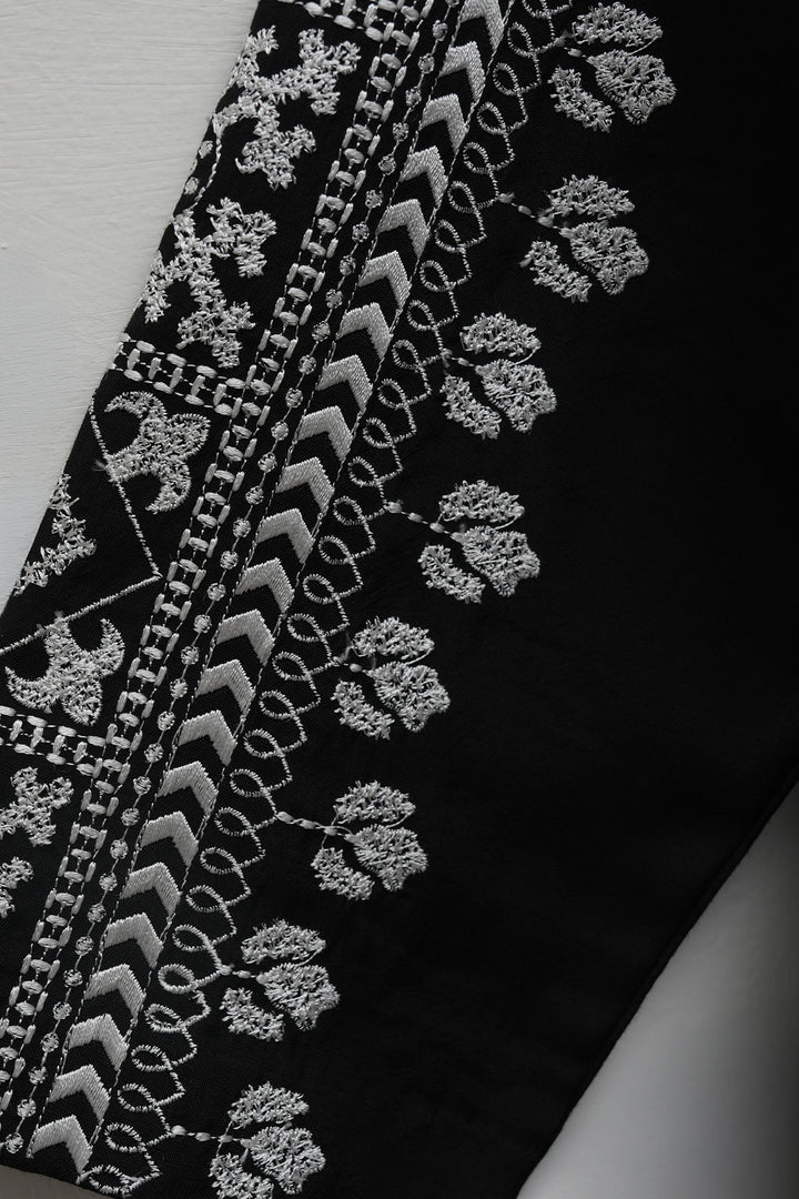 Black Cotton Silk Embroidered Dress