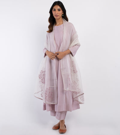 Mauve Chanderi Kurta & Cotton Palazzo Pants Set