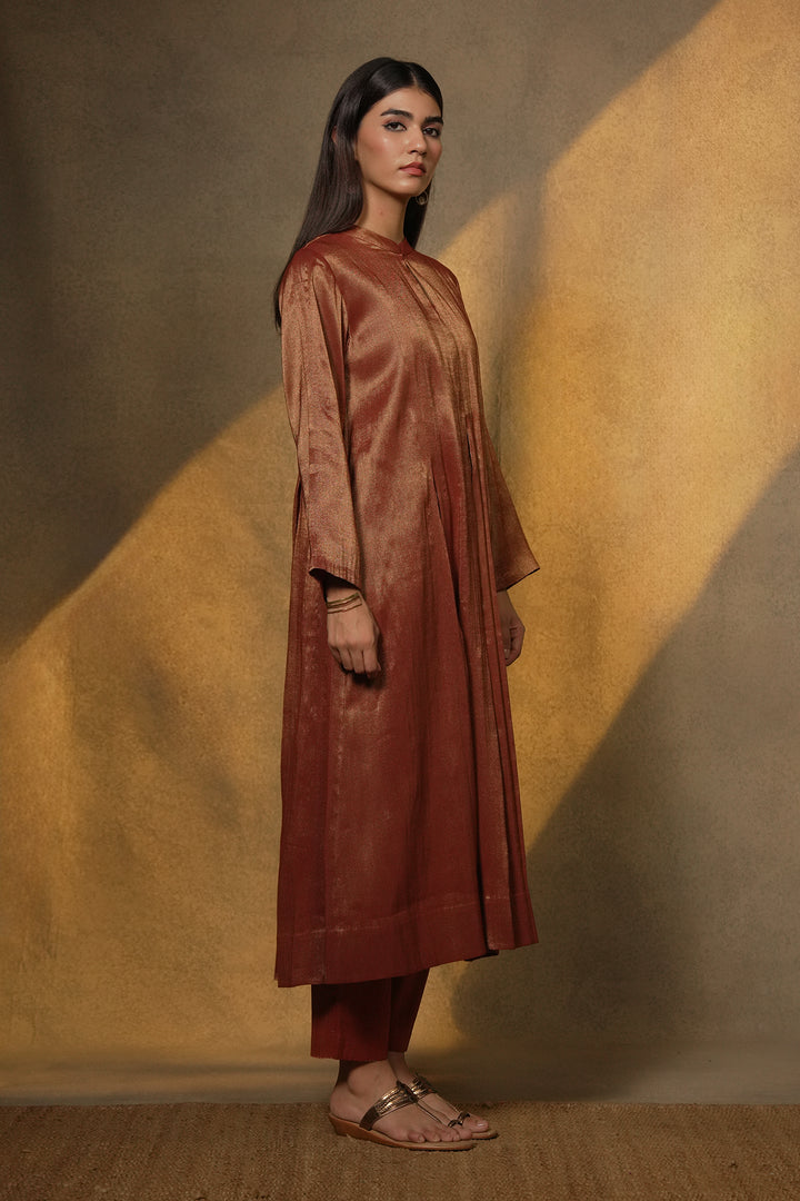 Maroon Tissue Kurta with Pants and Velvet Duaptta