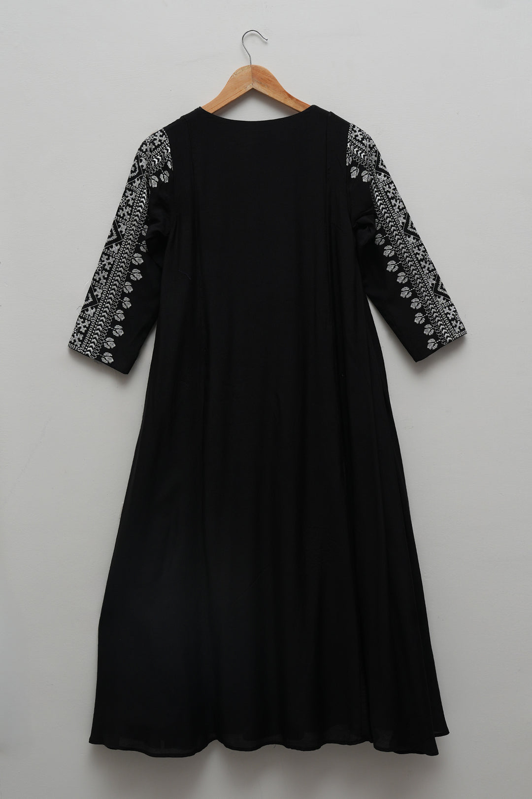 Black Cotton Silk Embroidered Dress