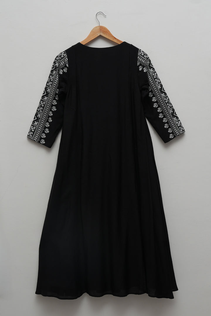 Black Cotton Silk Embroidered Dress