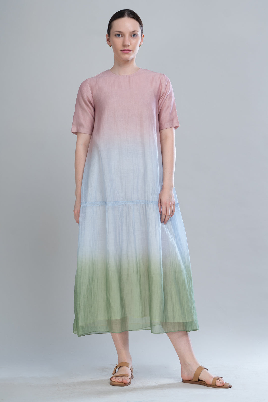 Pink & Green Ombre Tiered Dress