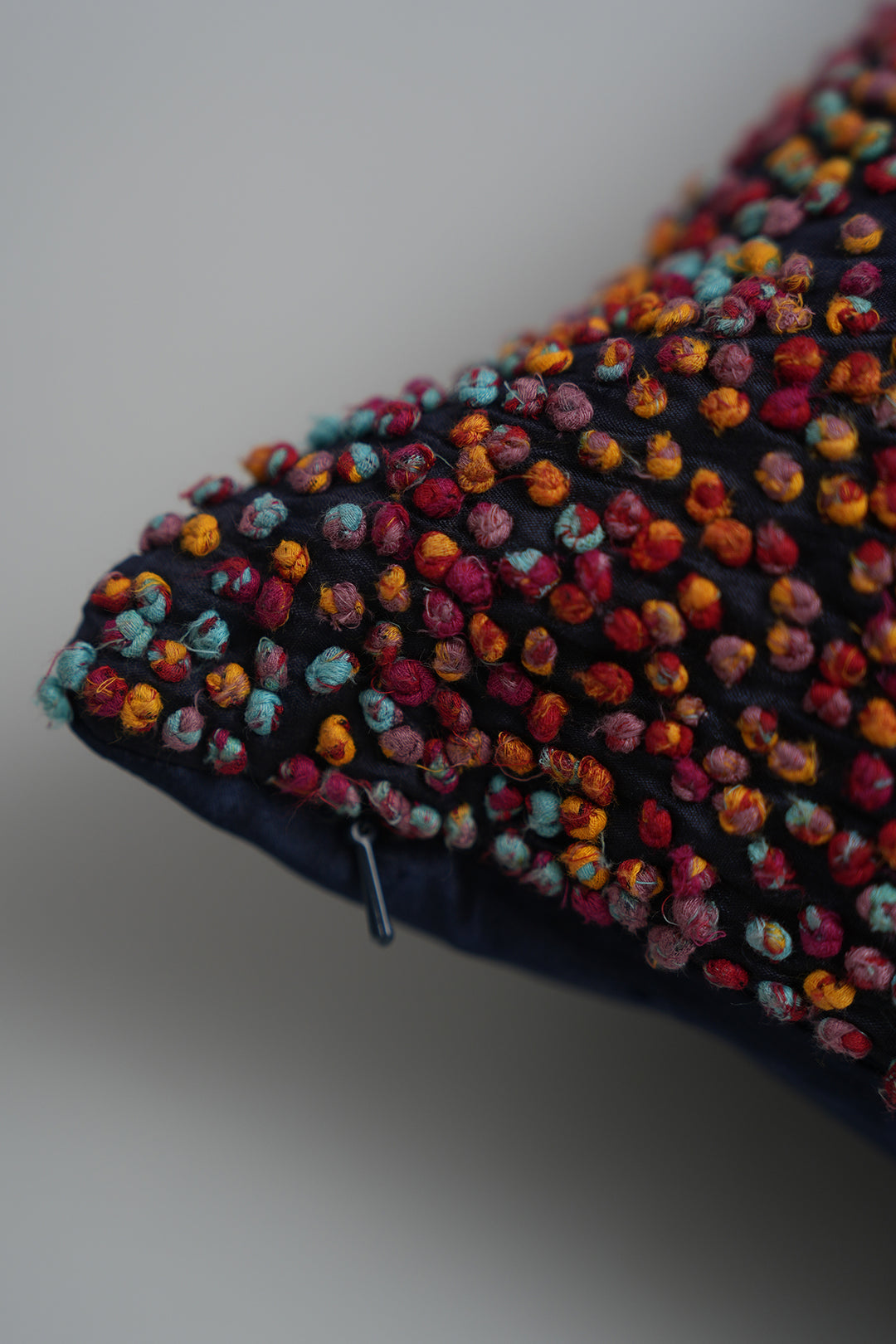 Navy French Knot Silk Cushion Cover