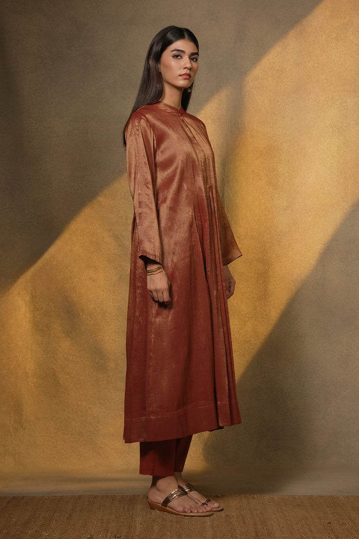 Maroon Tissue Kurta with Pants and Velvet Duaptta