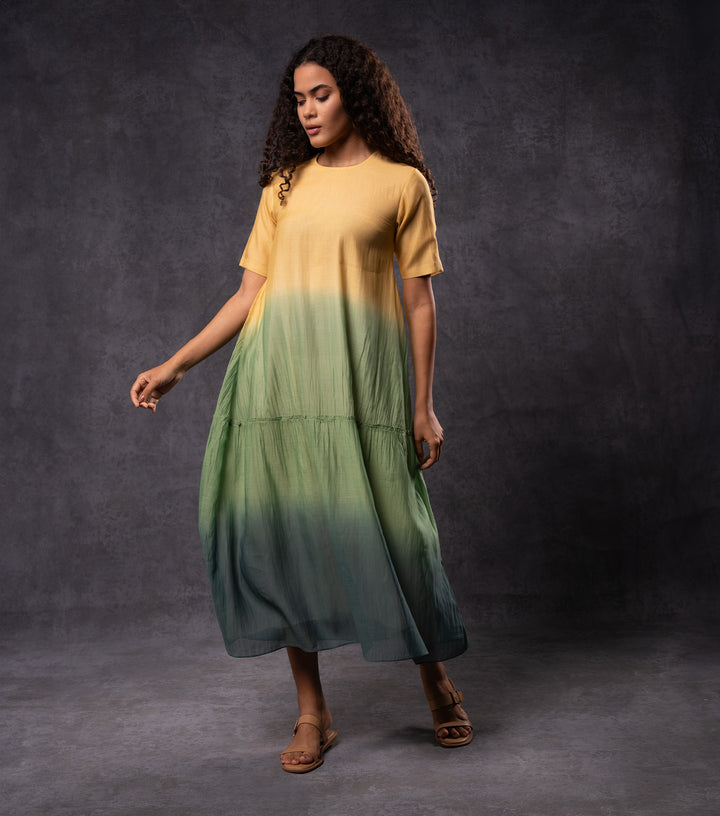 Yellow & Green Ombre Tiered Dress
