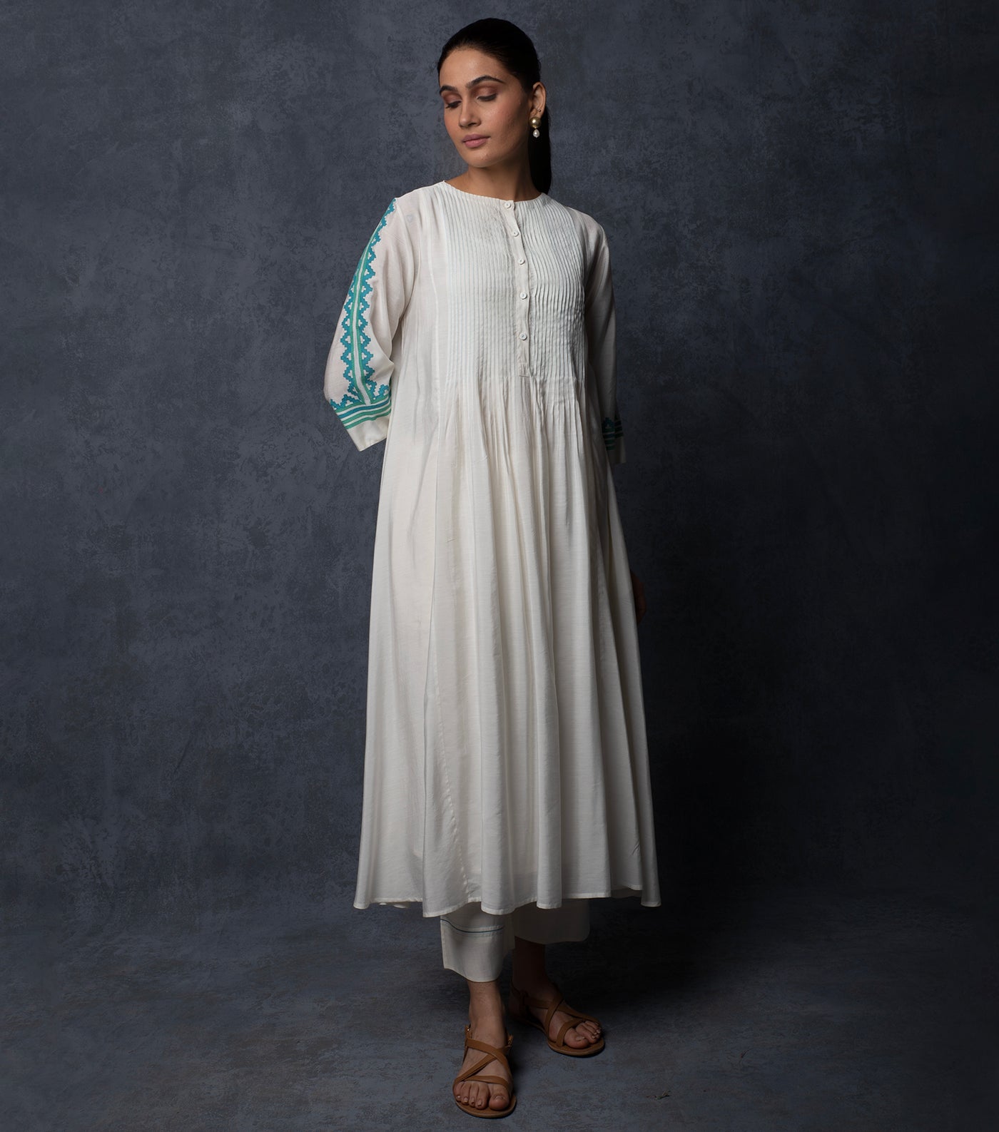 Ivory Patch Work Embroidered Chanderi Kurta & Palazzo Pants set