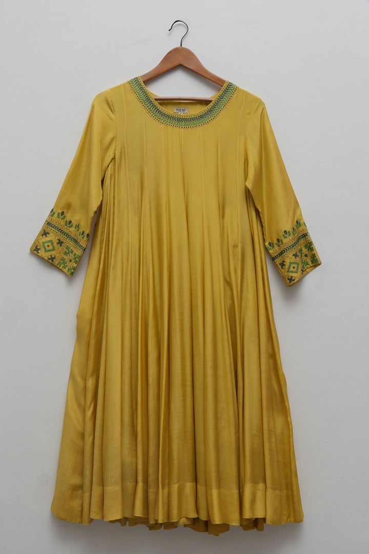 Mustard & Teal Embroidered Cotton Silk Kurta Set