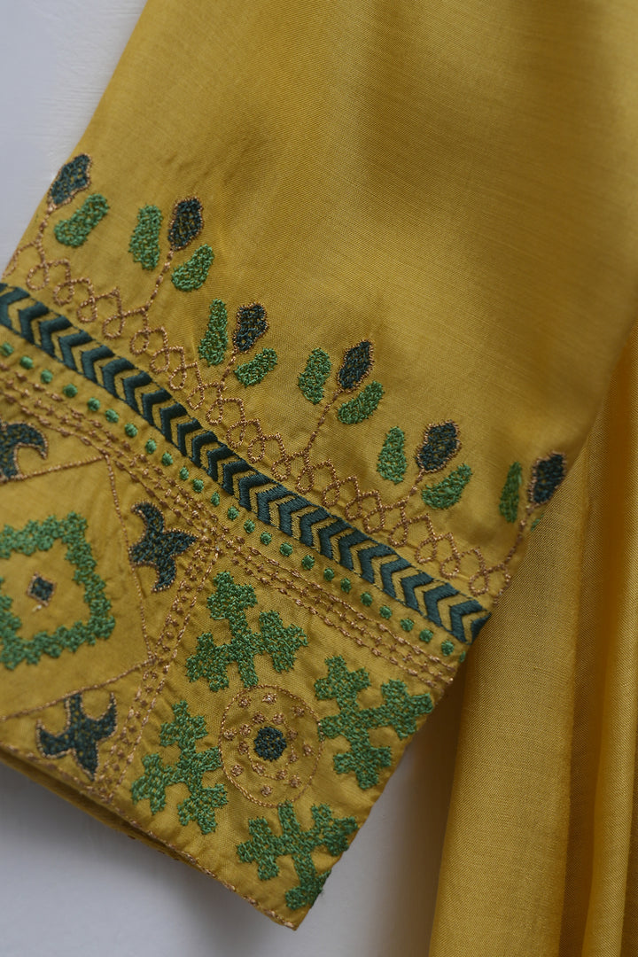 Mustard & Teal Embroidered Cotton Silk Kurta Set