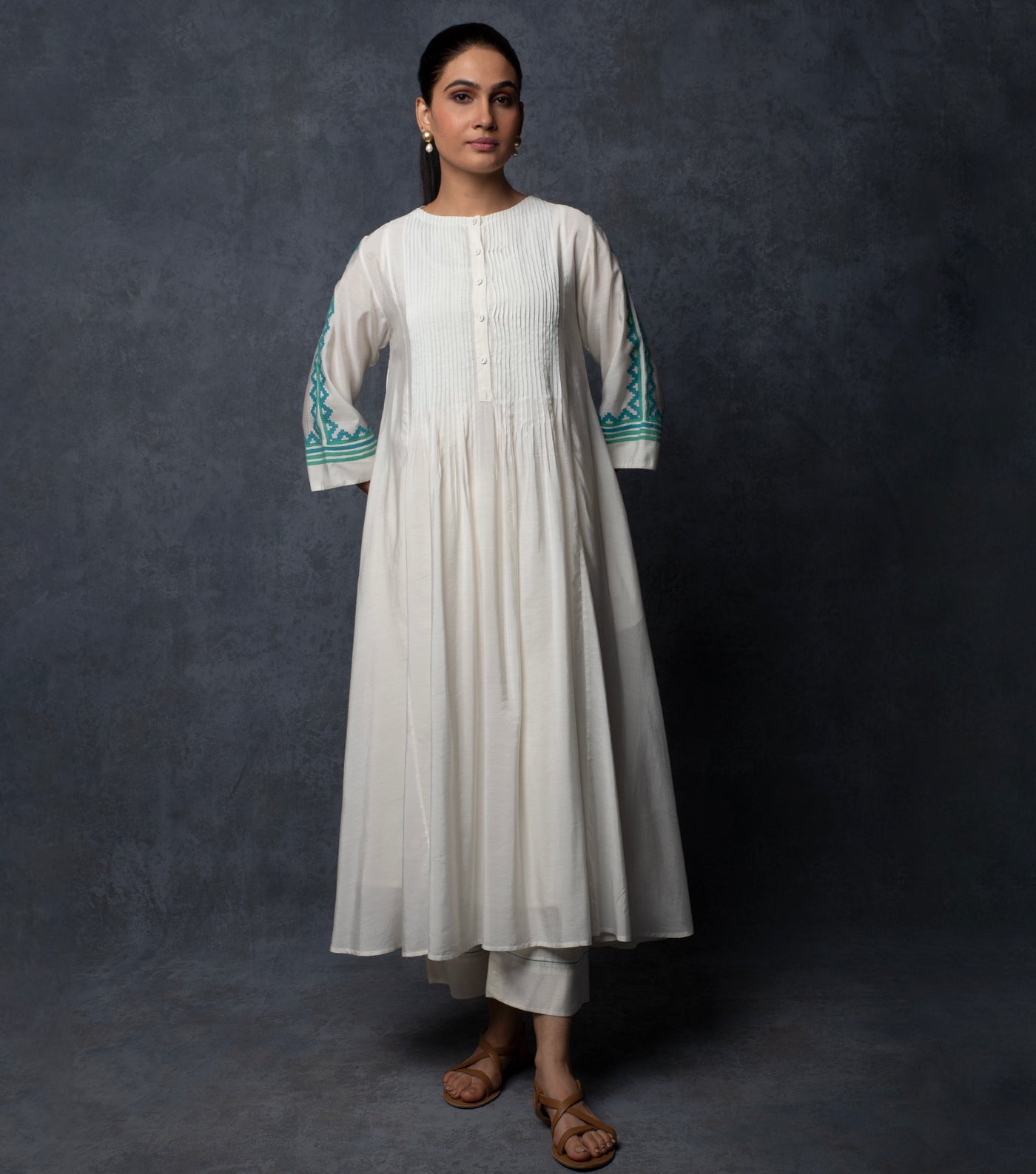 Ivory Patch Work Embroidered Chanderi Kurta & Palazzo Pants set