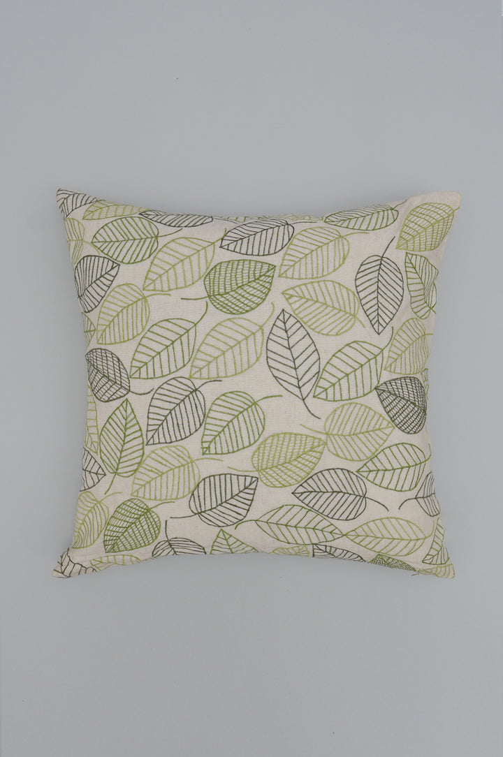 Leaf Embroidered Cushion Cover