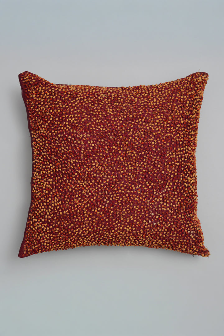 Maroon French Knot Silk Cushion Cover