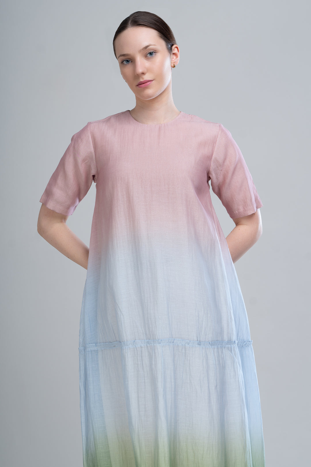 Pink & Green Ombre Tiered Dress