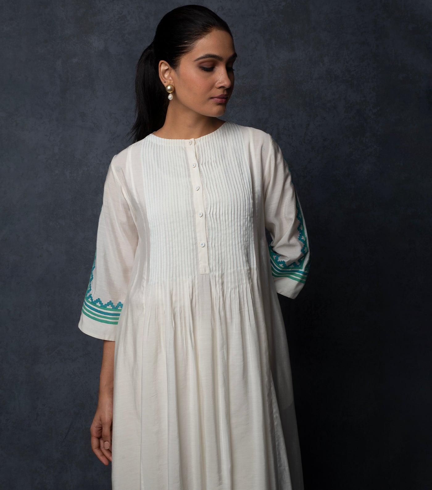 Ivory Patch Work Embroidered Chanderi Kurta & Palazzo Pants set