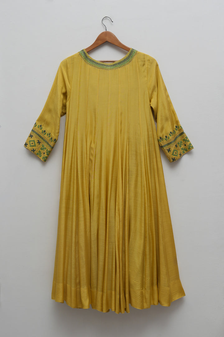 Mustard & Teal Embroidered Cotton Silk Kurta Set