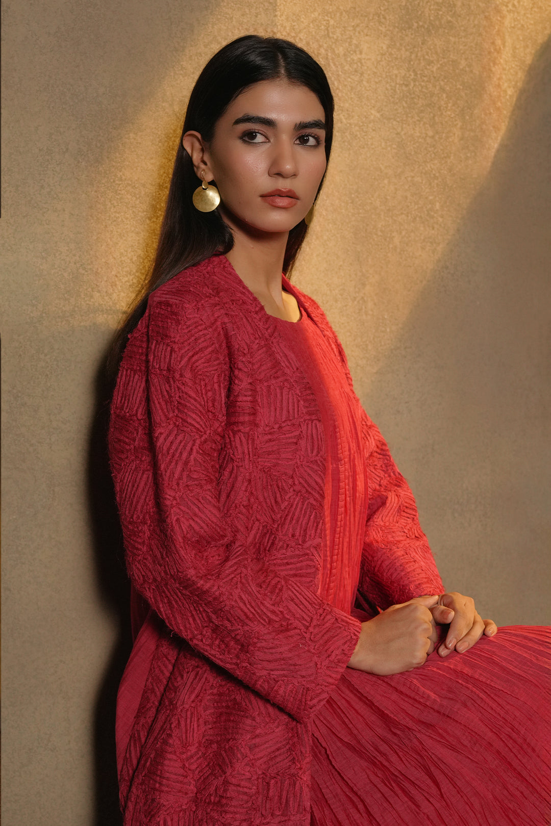 Magenta Embroidered Chanderi Cape with Slip