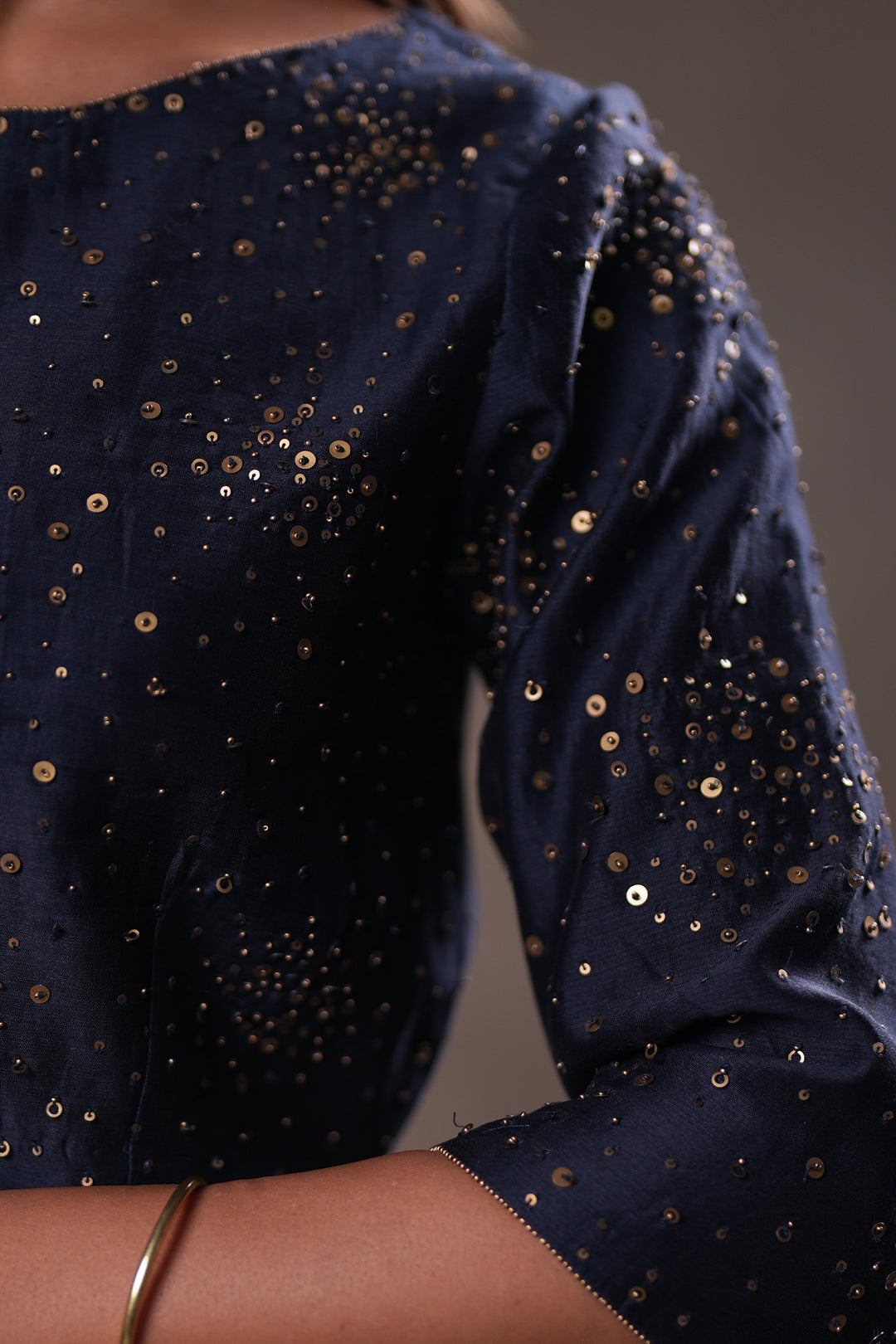 Navy Hand Embroidered Chanderi Blouse