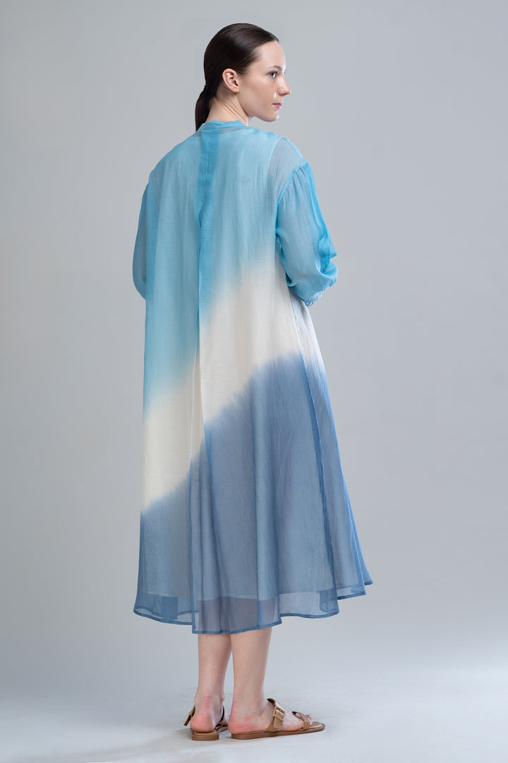 Blue Ombre Cotton Silk Dress