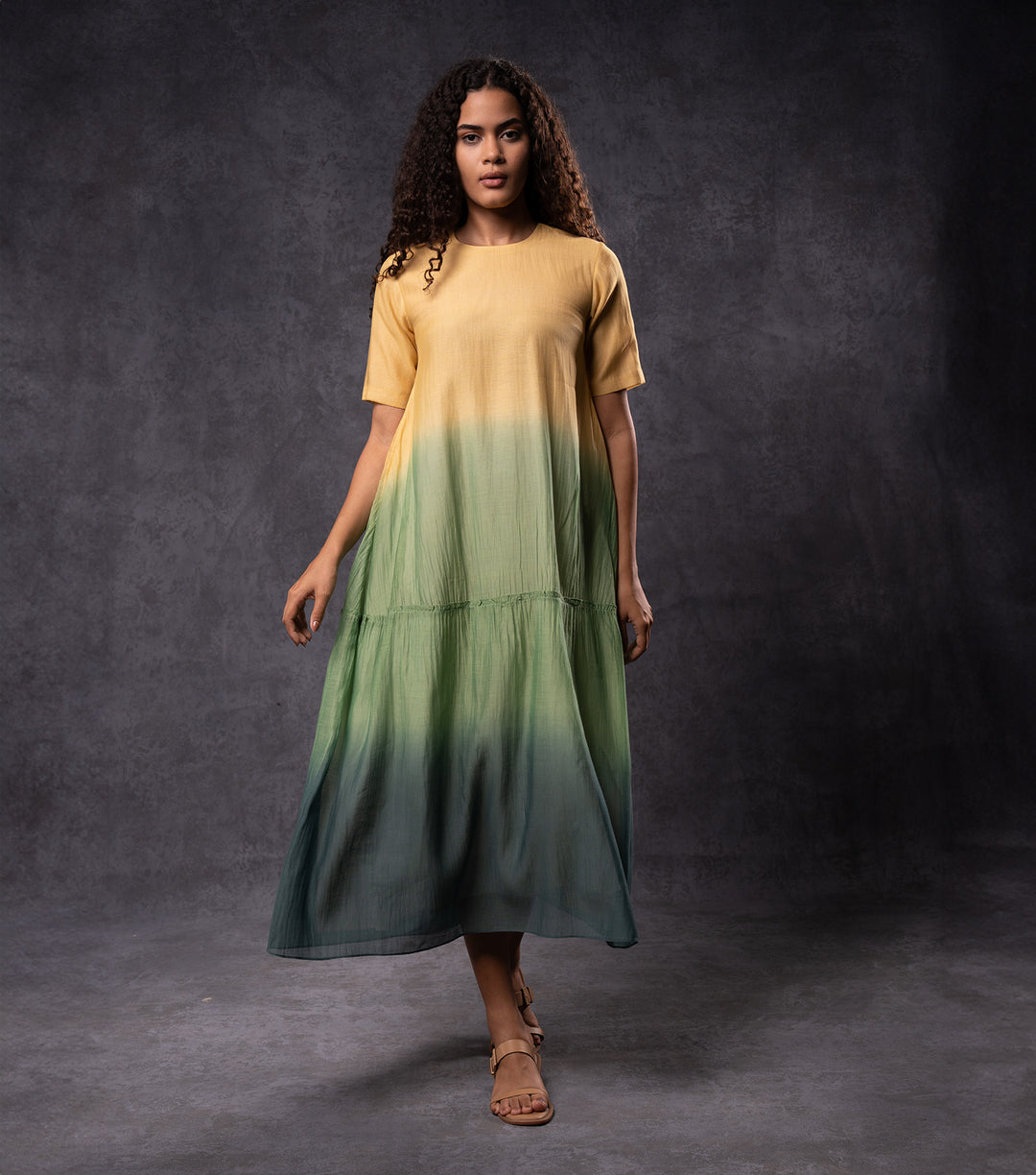 Yellow & Green Ombre Tiered Dress