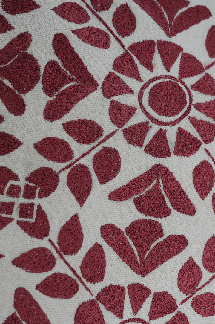 Maroon Floral Embroidered Cushion Cover