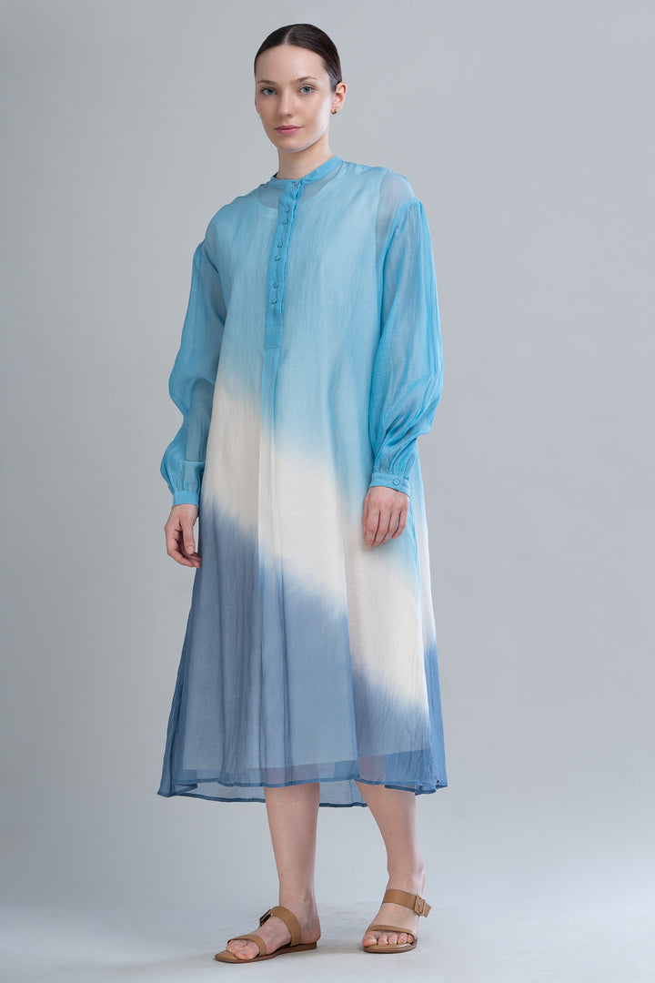 Blue Ombre Cotton Silk Dress