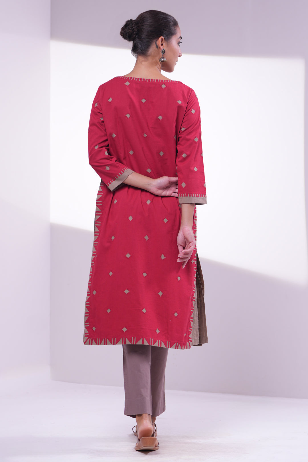 Red Patchwork Cotton Kurta
