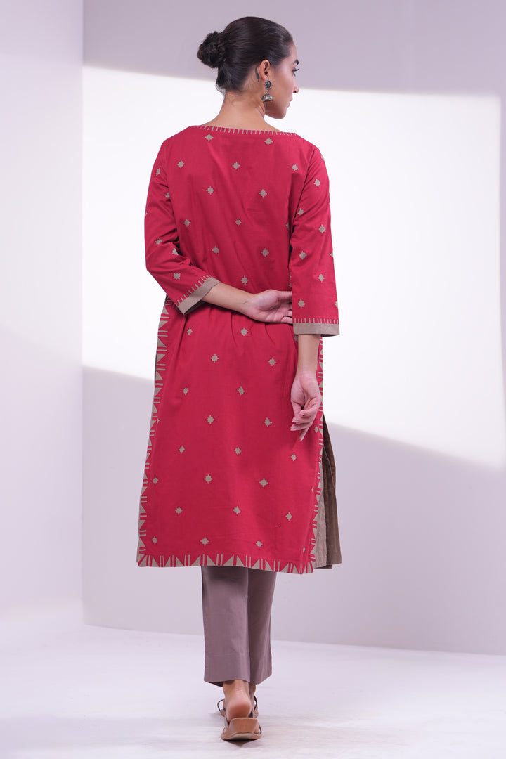 Red Patchwork Cotton Kurta