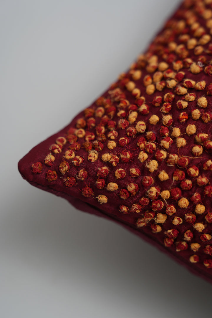 Maroon French Knot Silk Cushion Cover