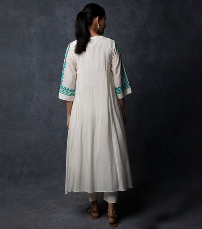 Ivory Patch Work Embroidered Chanderi Kurta & Palazzo Pants set