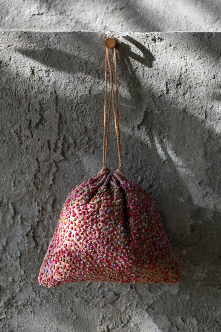 Red Silk French Knot Potli