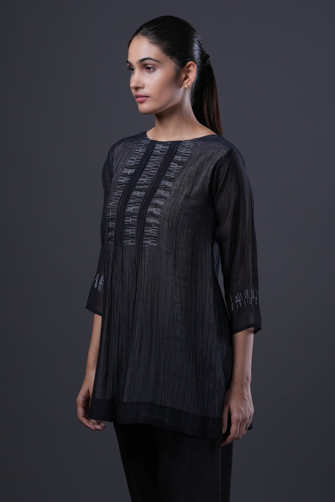 Black Embroidered Chanderi Tunic