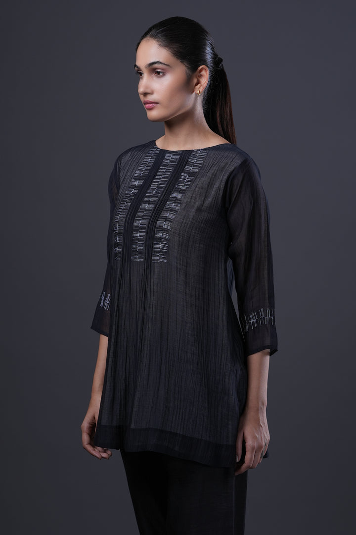 Black Embroidered Chanderi Tunic