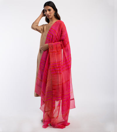 Pink & Orange Shibori dye Organza Dupatta