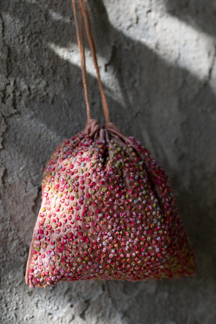 Red Silk French Knot Potli