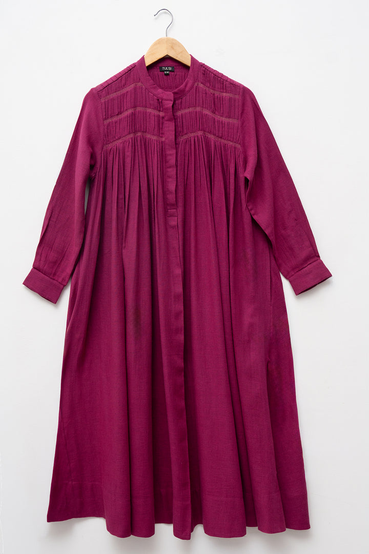 Magenta Embroidered Wool Dress